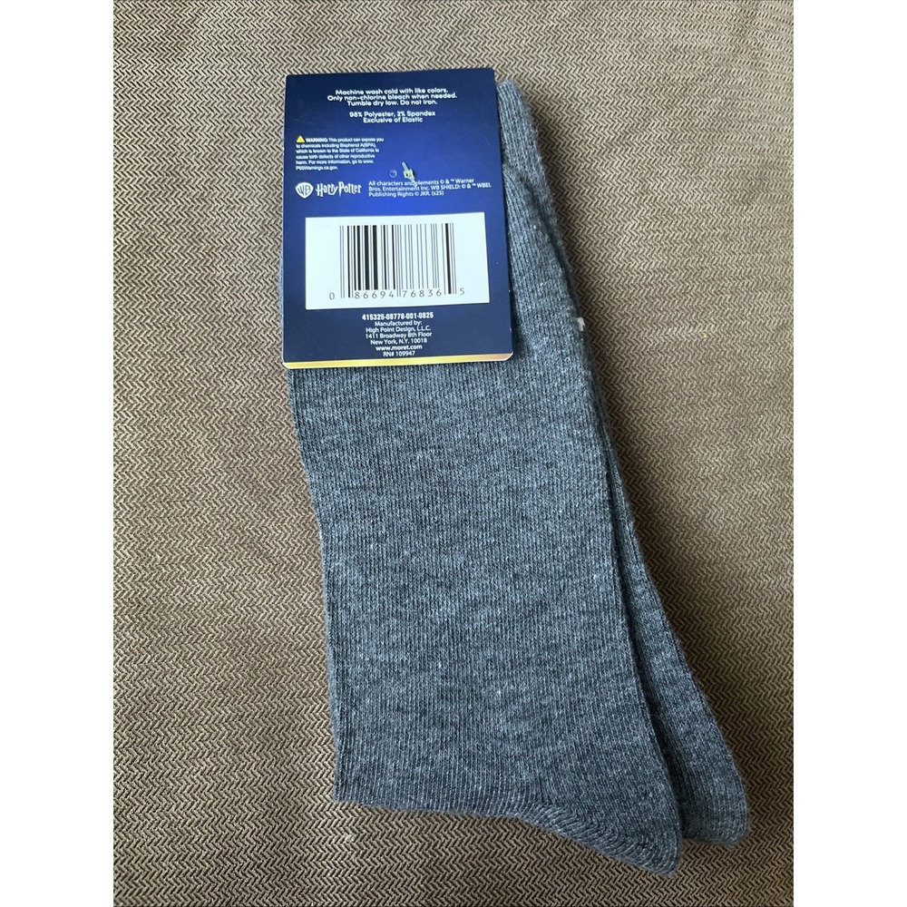 HARRY POTTER 1 Pair of Dark Gray Crew Socks Size 10-13 Shoe Size 6.5-12